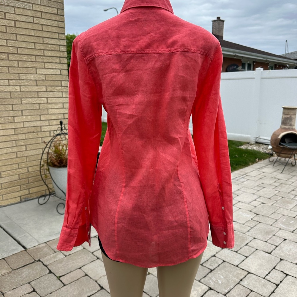J. Crew Coral Button-Up  Linen Dress Shirt 6 - Picture 2 of 6